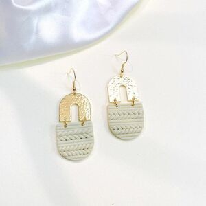 Boho Rainbow Gold and Pale Green Braided Clay Drop Earrings Lightweight Festival